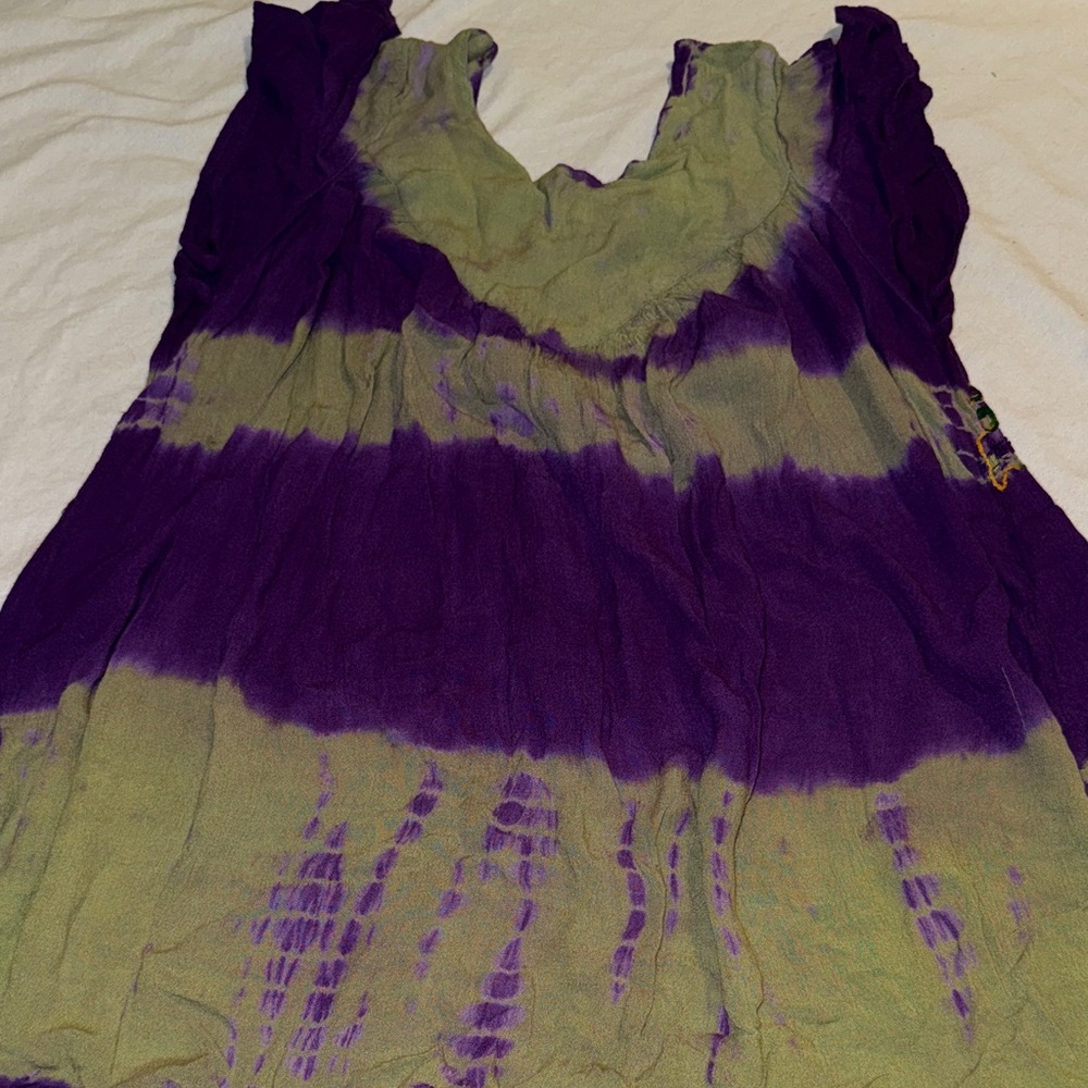 Sunflower: Vibrant Purple and Green Embroidered Women's Blouse Sz: Freesize - Picture 8 of 9